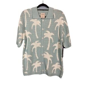 NWT Massive Luxury Men's L Palm Tree Knit Crochet Short Sleeve Button‎ Up Shirt